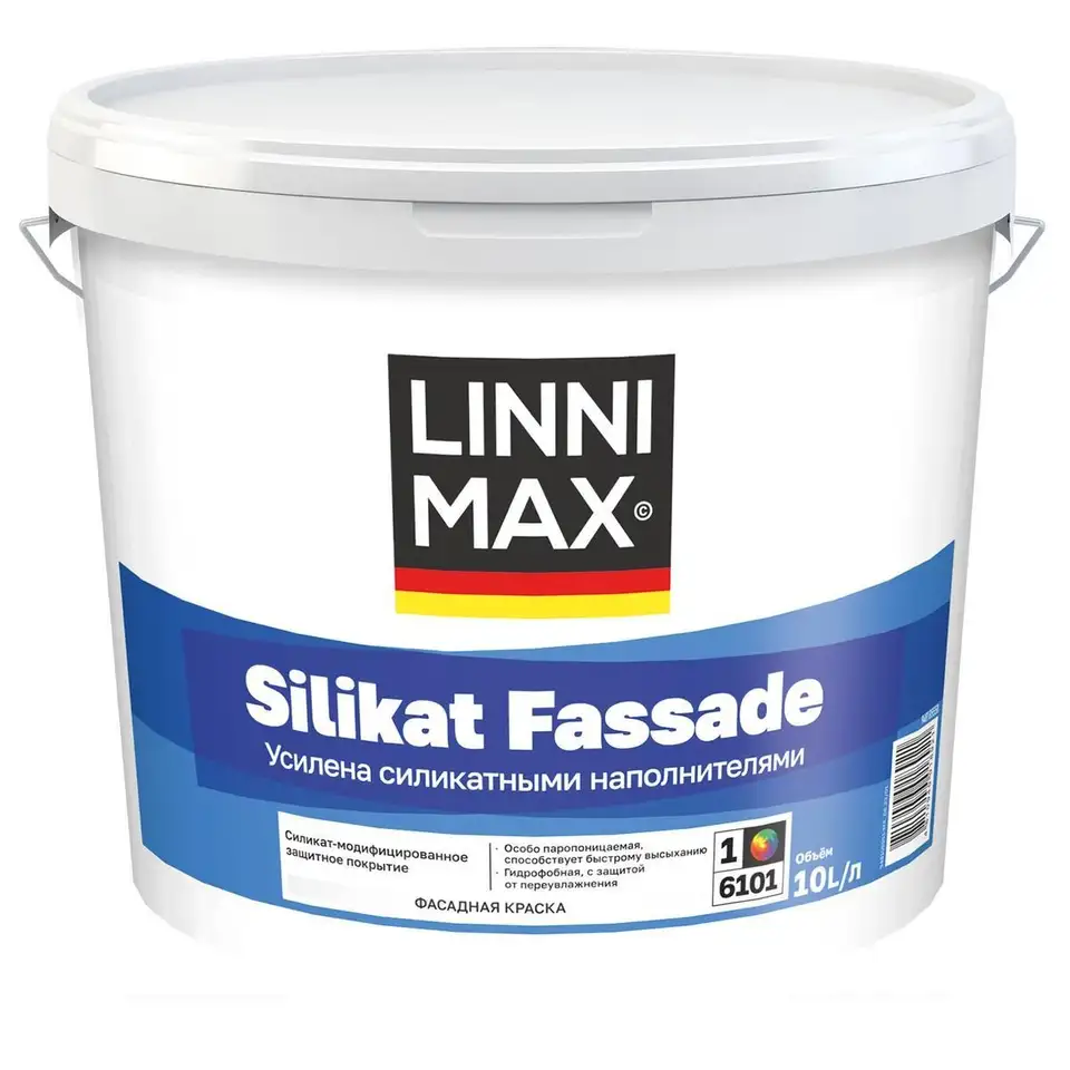 Краска фасадная Linnimax Silikat Fassade, матовая, база 1, белая, 10 л — фото 1