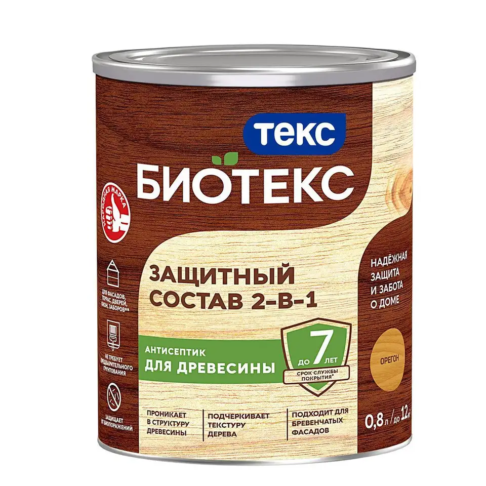 Защитный лессирующий состав для дерева Bioteks 2-в-1, 0,8 л, орегон — фото 1 Защитный лессирующий состав для дерева Bioteks 2-в-1, 0,8 л, орегон — фото 1