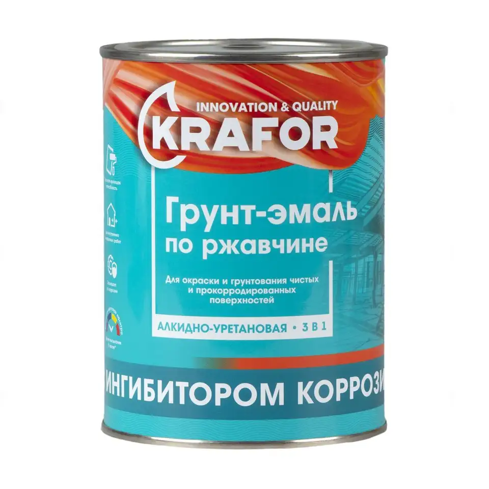 Грунт-эмаль по ржавчине 3 в 1 Krafor, алкидная, глянцевая, 1 кг, серая — фото 1 Грунт-эмаль по ржавчине 3 в 1 Krafor, алкидная, глянцевая, 1 кг, серая — фото 1