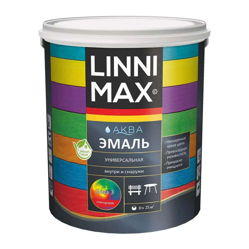 Эмаль алкидная Linnimax, универсальная, глянцевая, база 1, белая, 2,5 л — фото 1