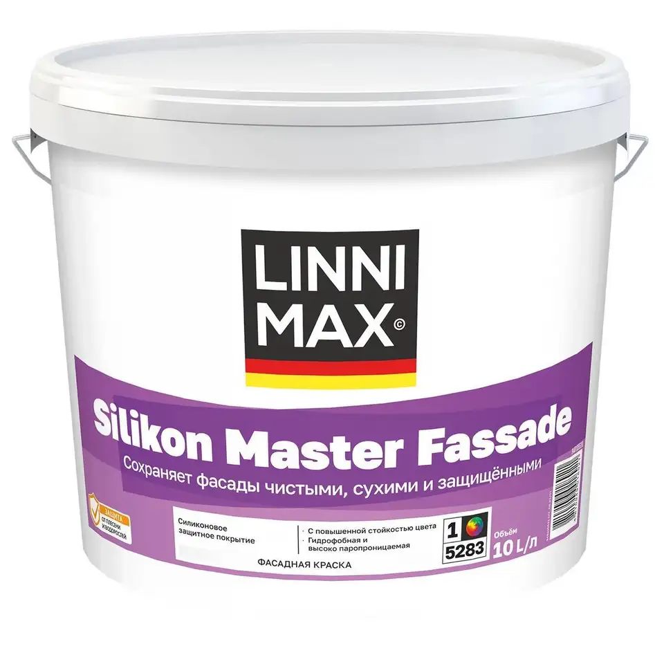 Краска фасадная силиконовая Linnimax Silikon Master Fassade, матовая, база 1, белая, 10 л — фото 1