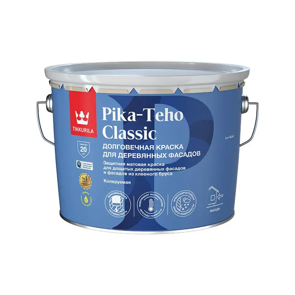 Краска фасадная Tikkurila Pika-Teho Classic (Пико Техо Классик), база А, белая, 9 л — фото 1 Краска фасадная Tikkurila Pika-Teho Classic (Пико Техо Классик), база А, белая, 9 л — фото 1