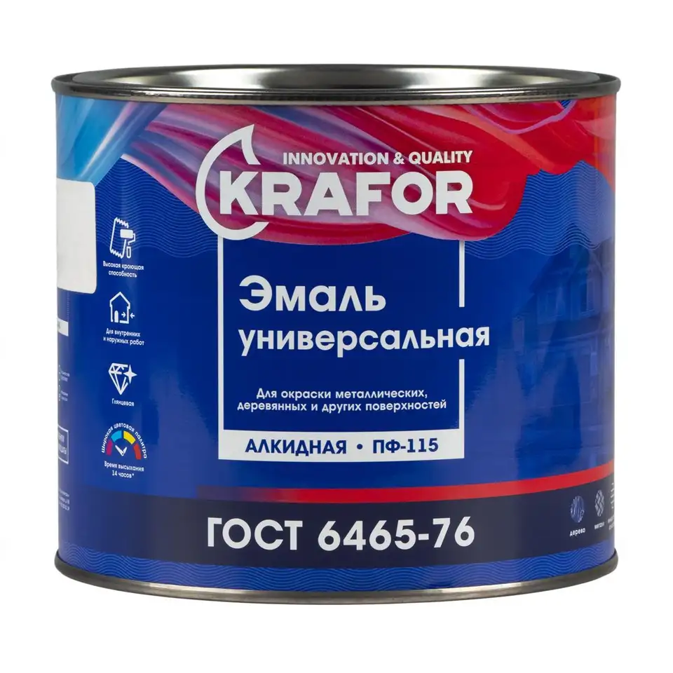 Эмаль ПФ-115 универсальная Krafor, алкидная, матовая, 1,9 кг, белая — фото 1