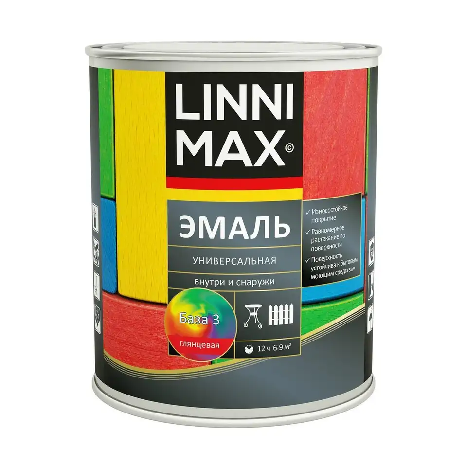 Эмаль алкидная Linnimax, универсальная, глянцевая, база 3, бесцветная, 0,69 л — фото 1