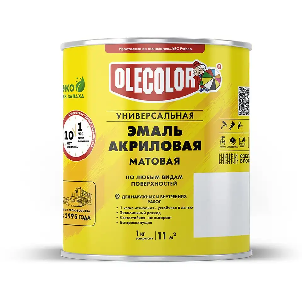 Эмаль акриловая Olecolor, матовая, 3,5 кг, белая — фото 1
