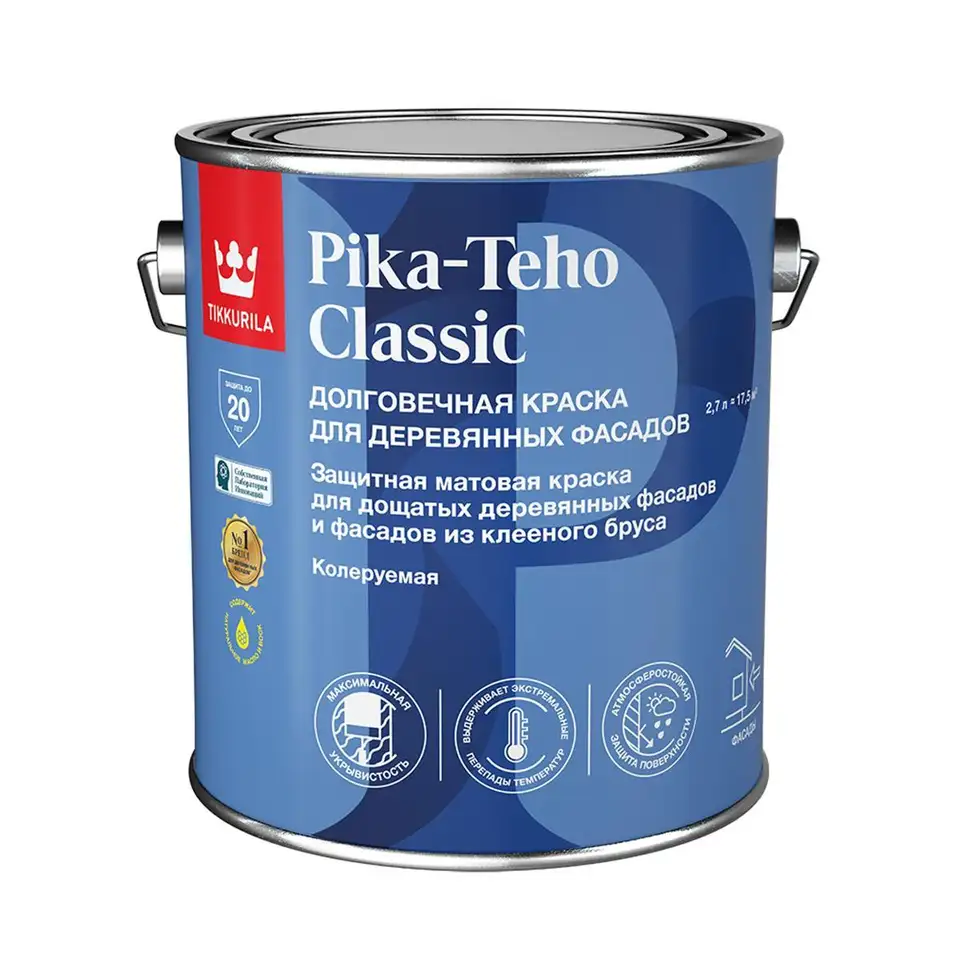Краска фасадная Tikkurila Pika-Teho Classic (Пико Техо Классик), база А, белая, 2,7 л — фото 1 Краска фасадная Tikkurila Pika-Teho Classic (Пико Техо Классик), база А, белая, 2,7 л — фото 1