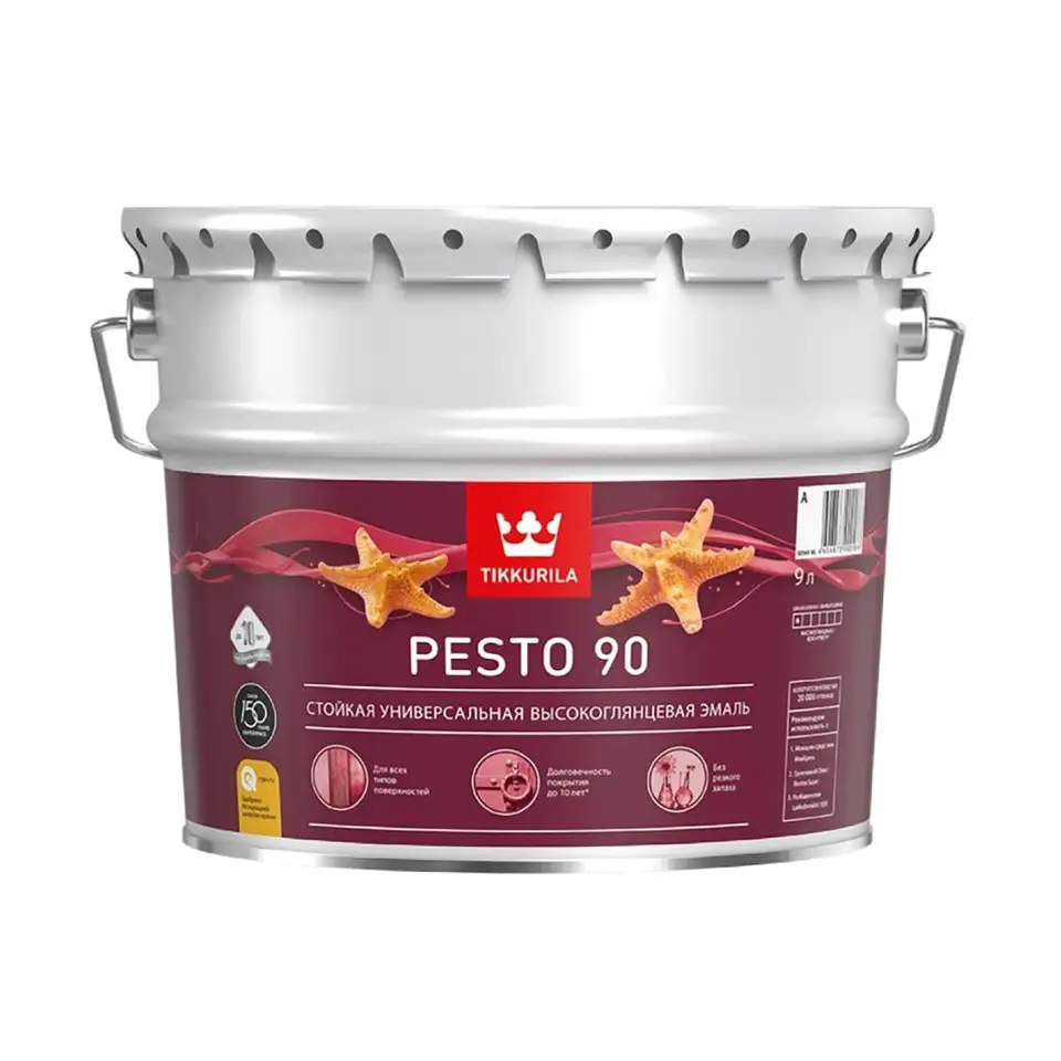 Эмаль высокоглянцевая Tikkurila Euro Pesto 90 (Песто 90), 9 л, база А, белая — фото 1 Эмаль высокоглянцевая Tikkurila Euro Pesto 90 (Песто 90), 9 л, база А, белая — фото 1