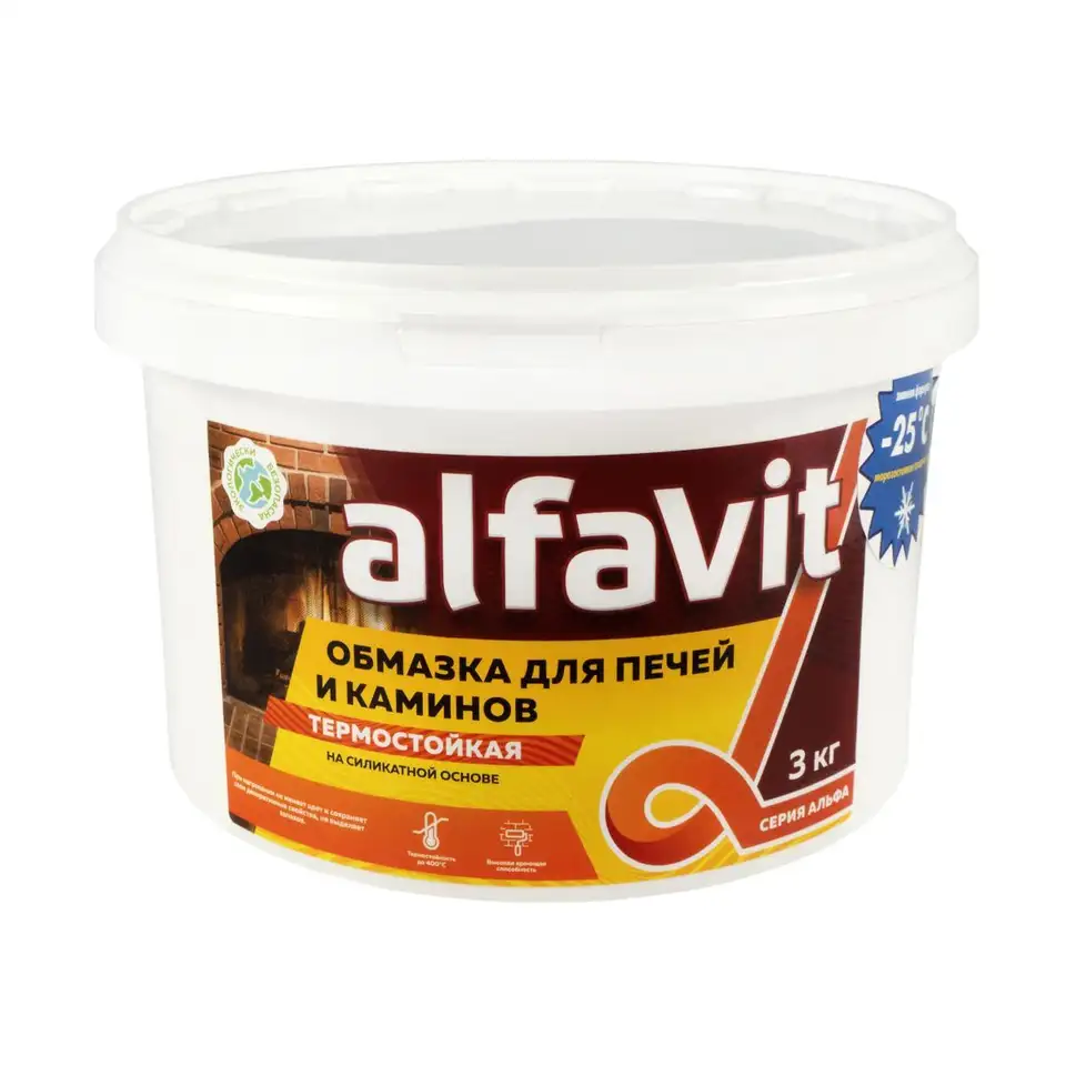 Обмазка для печей и каминов Alfavit серия Альфа, белая, 3 кг — фото 1 Обмазка для печей и каминов Alfavit серия Альфа, белая, 3 кг — фото 1