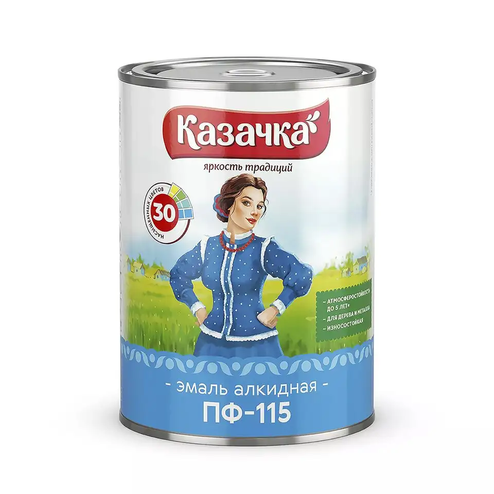 Эмаль ПФ-115 алкидная Казачка, глянцевая, 0,9 кг, зеленая — фото 1 Эмаль ПФ-115 алкидная Казачка, глянцевая, 0,9 кг, зеленая — фото 1