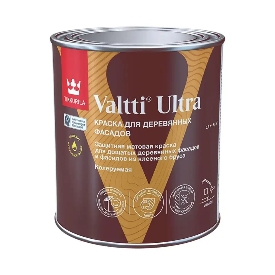 Краска для деревянных фасадов Tikkurila Valtti Ultra (Валтти Ультра), база С, бесцветная, 0,9 л — фото 1 Краска для деревянных фасадов Tikkurila Valtti Ultra (Валтти Ультра), база С, бесцветная, 0,9 л — фото 1
