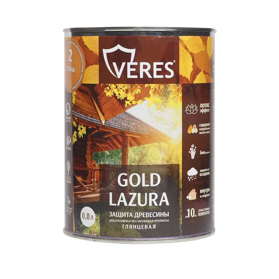 Декоративная пропитка для дерева Верес Gold №2 VG-04, глянцевая, 0,8 л, сосна — фото 1 Декоративная пропитка для дерева Верес Gold №2 VG-04, глянцевая, 0,8 л, сосна — фото 1