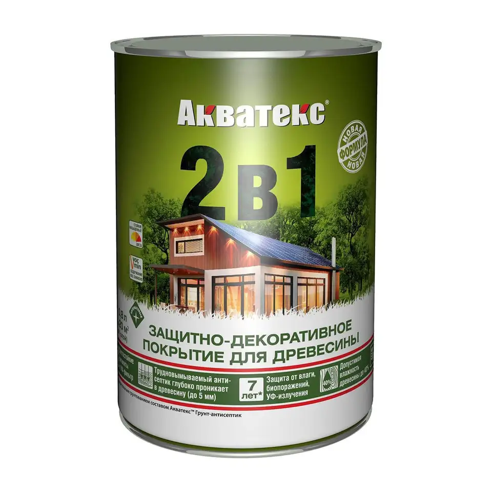Защитно-декоративное покрытие для дерева Акватекс 2 в 1, полуматовое, 0,8 л, орех — фото 1 Защитно-декоративное покрытие для дерева Акватекс 2 в 1, полуматовое, 0,8 л, орех — фото 1