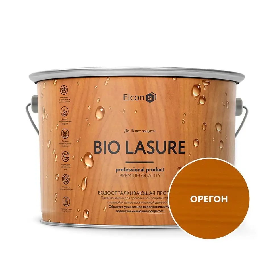 Пропитка для дерева водоотталкивающая Elcon Bio Lasure, 9 л, орегон — фото 1