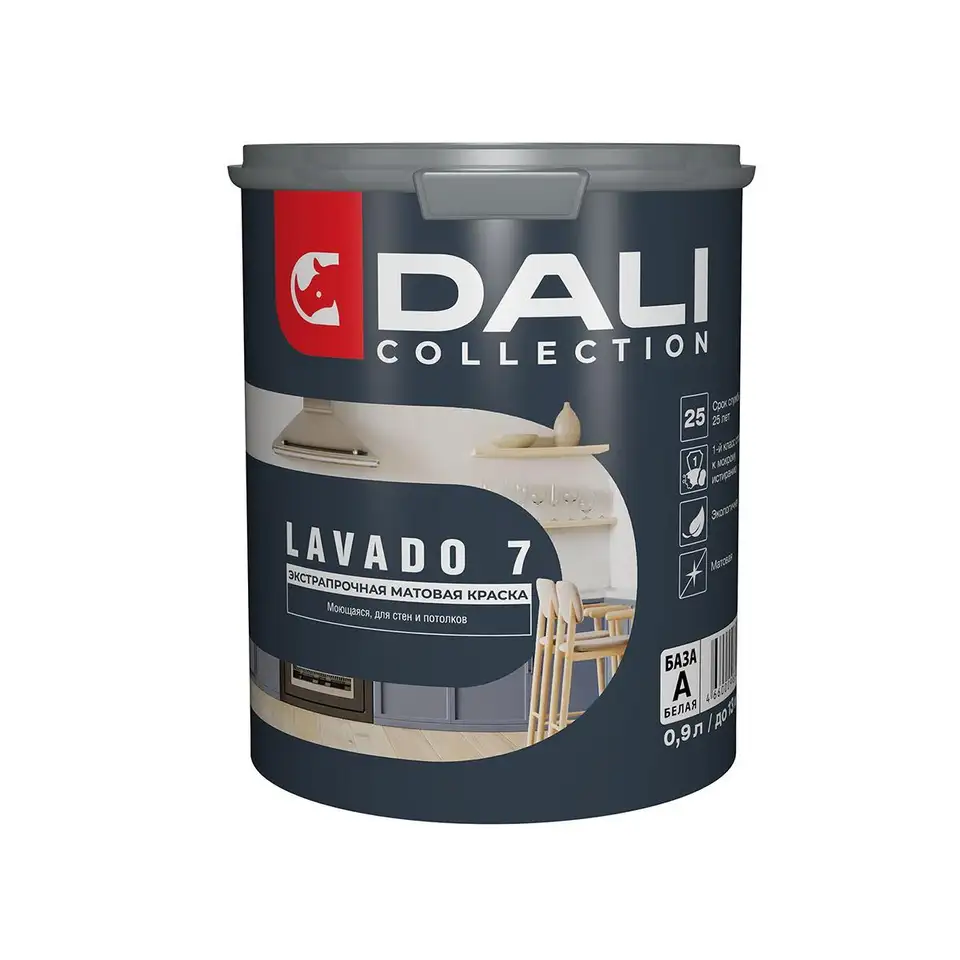 Краска для стен и потолков Dali Collection Lavado 7, матовая, база А, белая, 0,9 л — фото 1