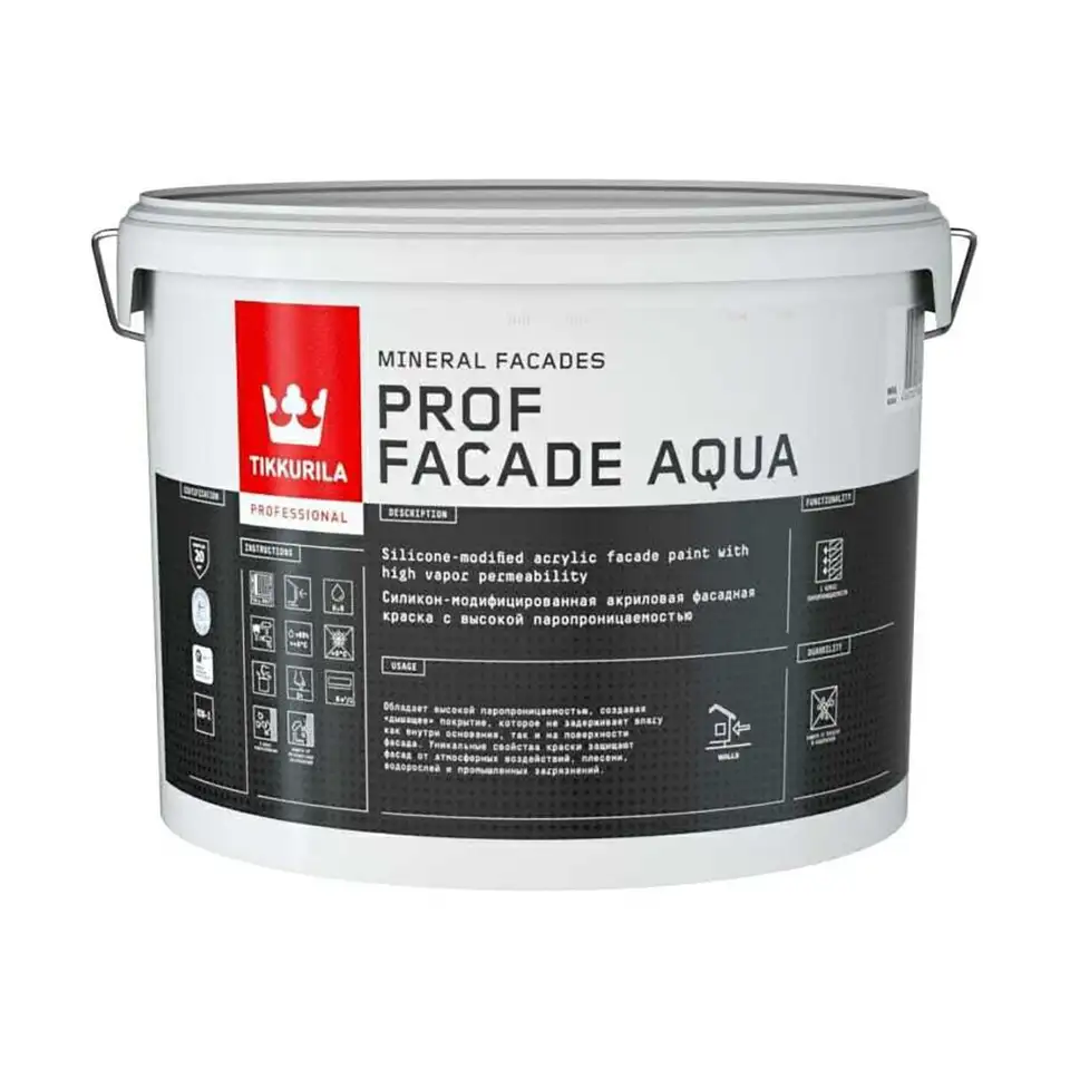 Краска фасадная с высокой паропроницаемостью Prof Facade Aqua (Фасад Аква) 9л белый (база MRA) — фото 1 Краска фасадная с высокой паропроницаемостью Prof Facade Aqua (Фасад Аква) 9л белый (база MRA) — фото 1