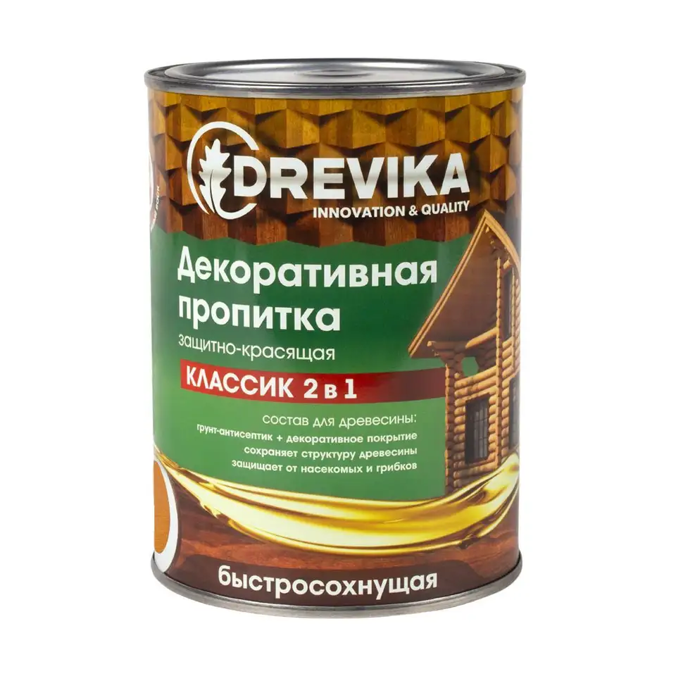 Декоративная пропитка для дерева Drevika Классик 2 в 1, полуматовая, 0,75 л, калужница — фото 1
