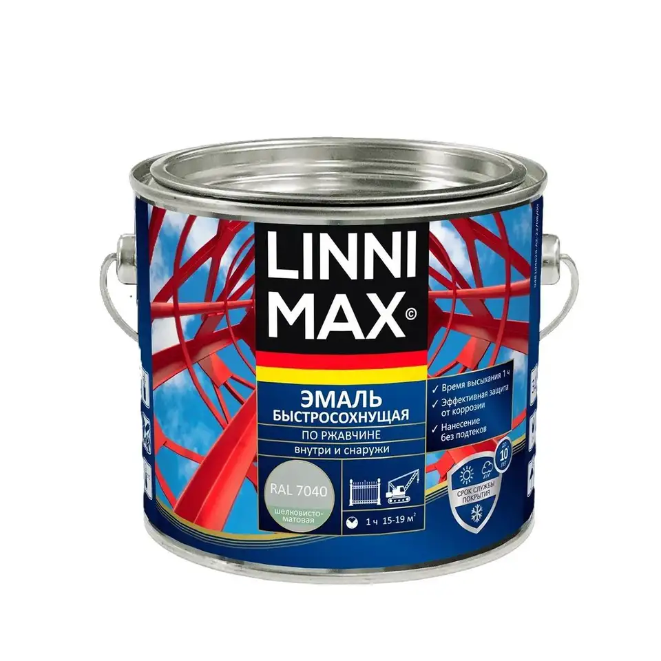 Грунт-эмаль по ржавчине Linnimax, быстросохнущая, 1,6 л, RAL 7040, серая — фото 1