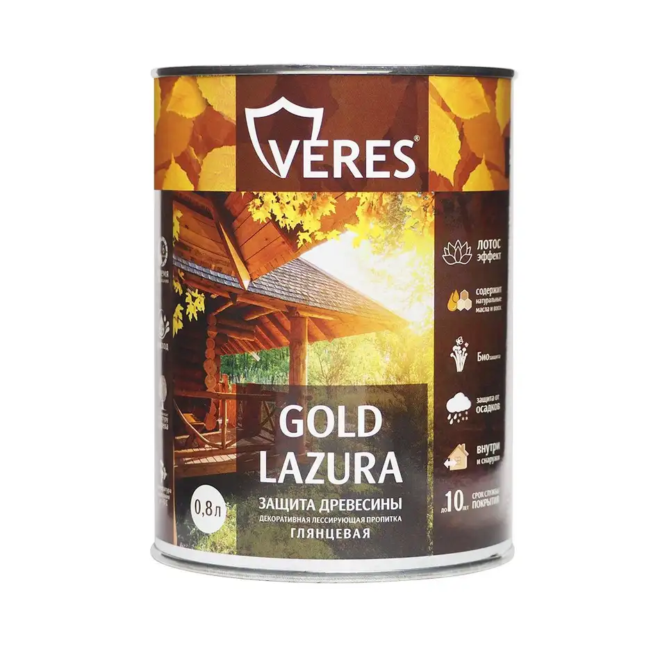 Декоративная пропитка для дерева Верес Gold №17 VG-22, глянцевая, 0,8 л, золотой бор — фото 1 Декоративная пропитка для дерева Верес Gold №17 VG-22, глянцевая, 0,8 л, золотой бор — фото 1
