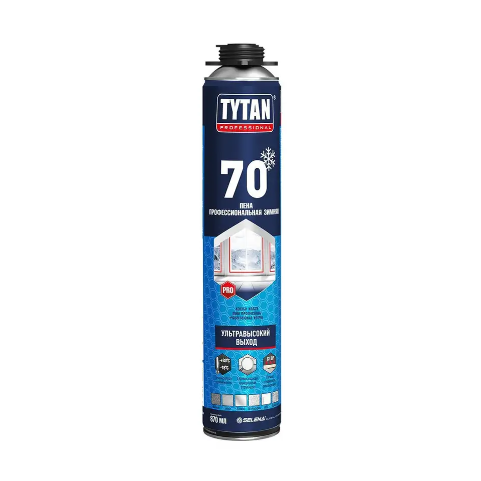 Профессиональная монтажная пена с увеличенным выходом Tytan Professional 70 63630, зимняя, 870 мл — фото 1 Профессиональная монтажная пена с увеличенным выходом Tytan Professional 70 63630, зимняя, 870 мл — фото 1