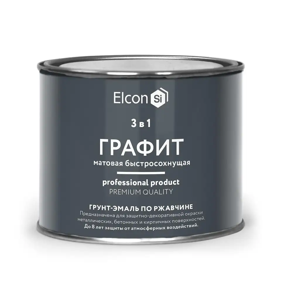 Грунт-эмаль по ржавчине Elcon 3 в 1, матовая, 0,4 кг, RAL 7024, графит — фото 1 Грунт-эмаль по ржавчине Elcon 3 в 1, матовая, 0,4 кг, RAL 7024, графит — фото 1