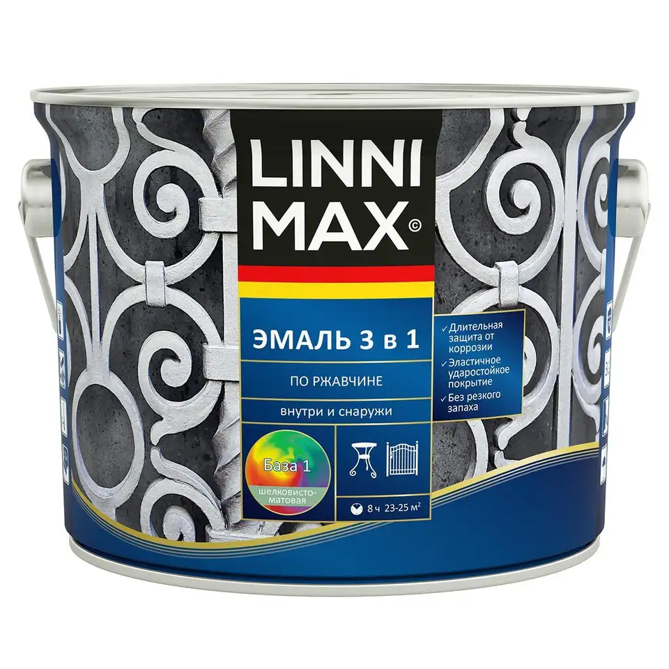 Грунт-эмаль по ржавчине Linnimax 3 в 1, база 1, белая, 2,5 л — фото 1 Грунт-эмаль по ржавчине Linnimax 3 в 1, база 1, белая, 2,5 л — фото 1