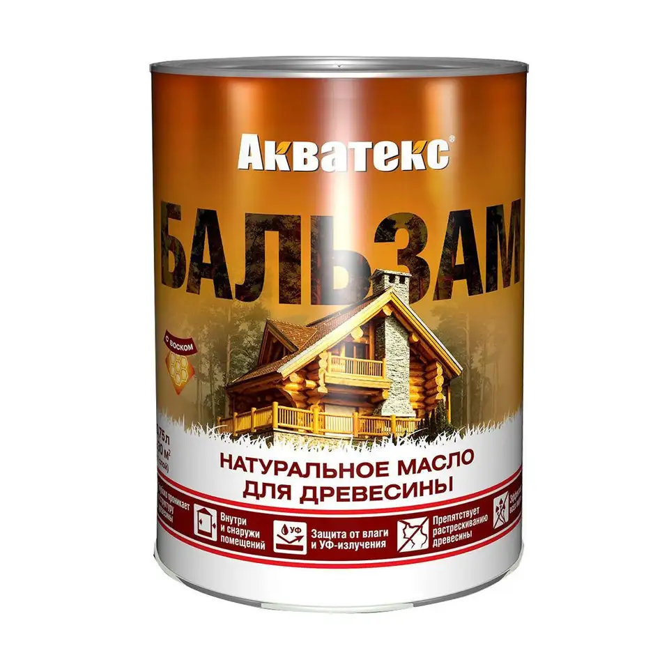 Натуральное масло для дерева Акватекс Бальзам, матовое, 0,75 л, тик — фото 1