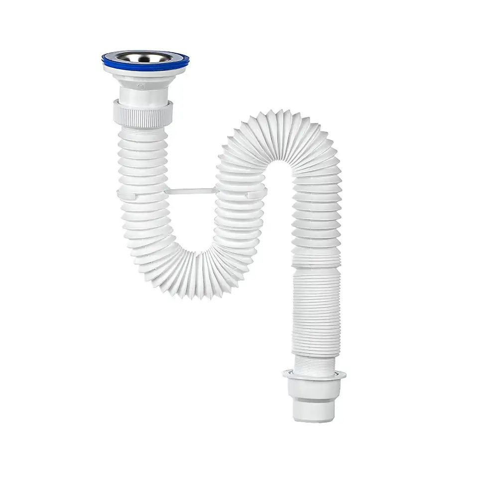 Сифон гофрированный VIRPlast Элит, с хомутом, с нержавеющей чашкой, 1 1/2" x 50/40 мм, 900 мм — фото 1
