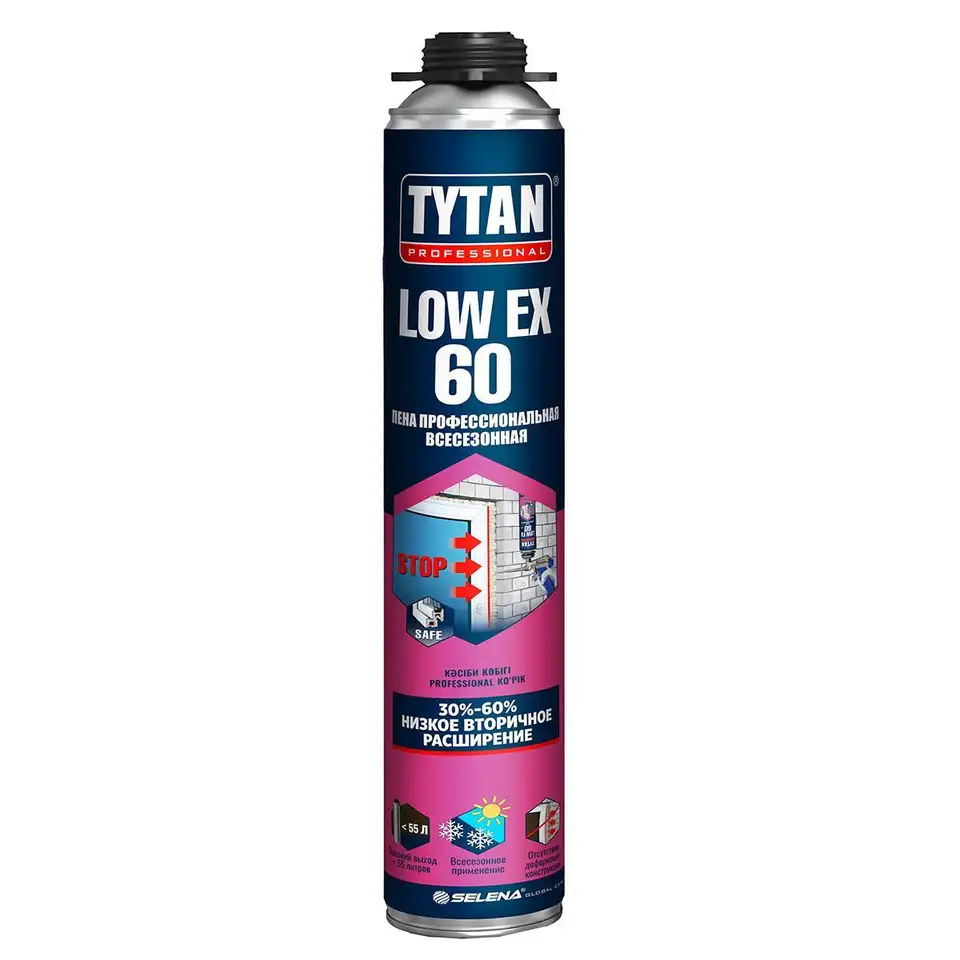 Профессиональная монтажная пена Tytan Professional Low Ex 60, всесезонная, 750 мл — фото 1 Профессиональная монтажная пена Tytan Professional Low Ex 60, всесезонная, 750 мл — фото 1