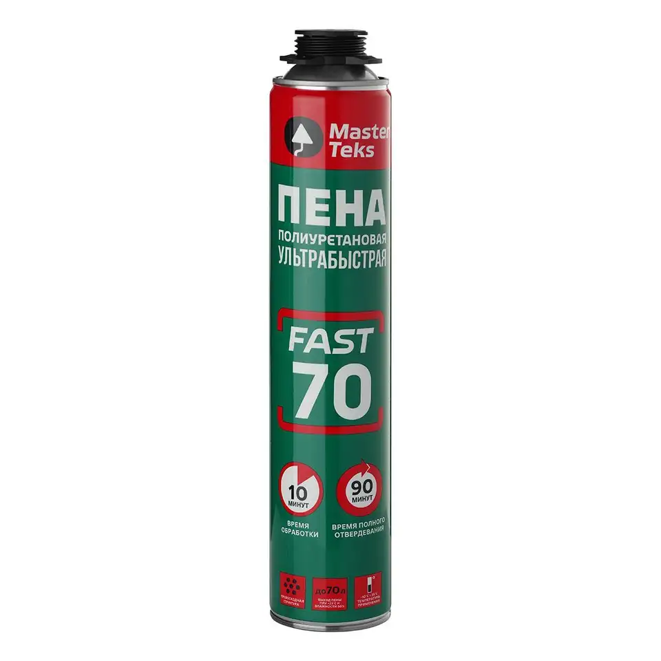 Профессиональная монтажная пена с увеличенным выходом MasterTeks 70 Fast Pro, 910 мл — фото 1 Профессиональная монтажная пена с увеличенным выходом MasterTeks 70 Fast Pro, 910 мл — фото 1