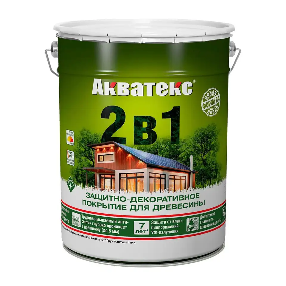Защитно-декоративное покрытие для дерева Акватекс 2 в 1, полуматовое, 20 л, белое — фото 1 Защитно-декоративное покрытие для дерева Акватекс 2 в 1, полуматовое, 20 л, белое — фото 1