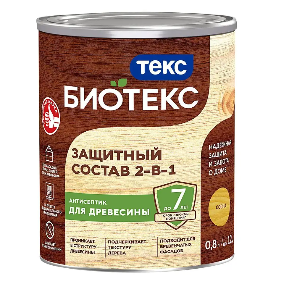 Защитный лессирующий состав для дерева Bioteks 2-в-1, 0,8 л, сосна — фото 1 Защитный лессирующий состав для дерева Bioteks 2-в-1, 0,8 л, сосна — фото 1