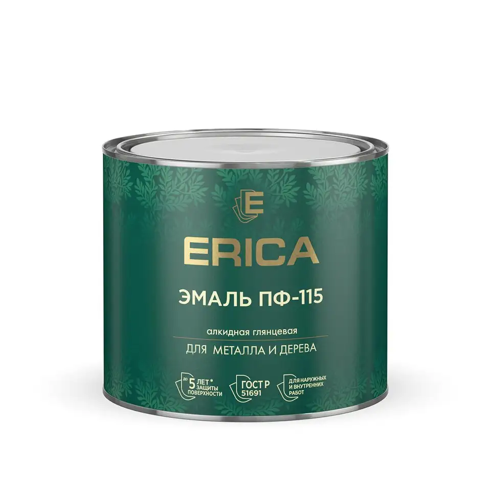 Эмаль ПФ-115 для металла и дерева Erica, алкидная, глянцевая, 1,8 кг, красная — фото 1
