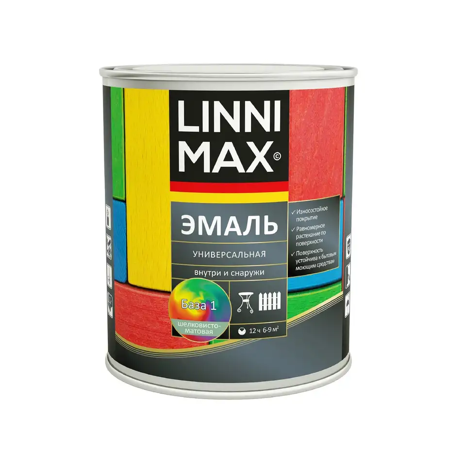 Эмаль алкидная Linnimax, универсальная, шелковисто-матовая, база 1, белая, 0,75 л — фото 1 Эмаль алкидная Linnimax, универсальная, шелковисто-матовая, база 1, белая, 0,75 л — фото 1