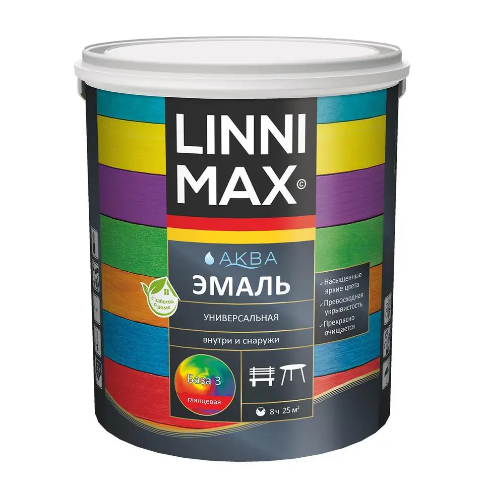 Эмаль алкидная Linnimax, универсальная, глянцевая, база 3, бесцветная, 2,3 л — фото 1