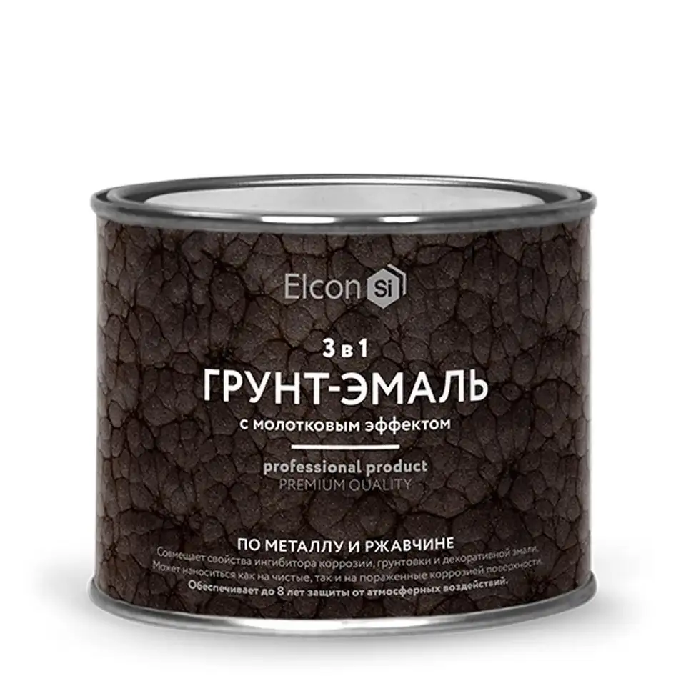 Грунт-эмаль по ржавчине Elcon 3 в 1, молотковая 0,4 кг, шоколад — фото 1