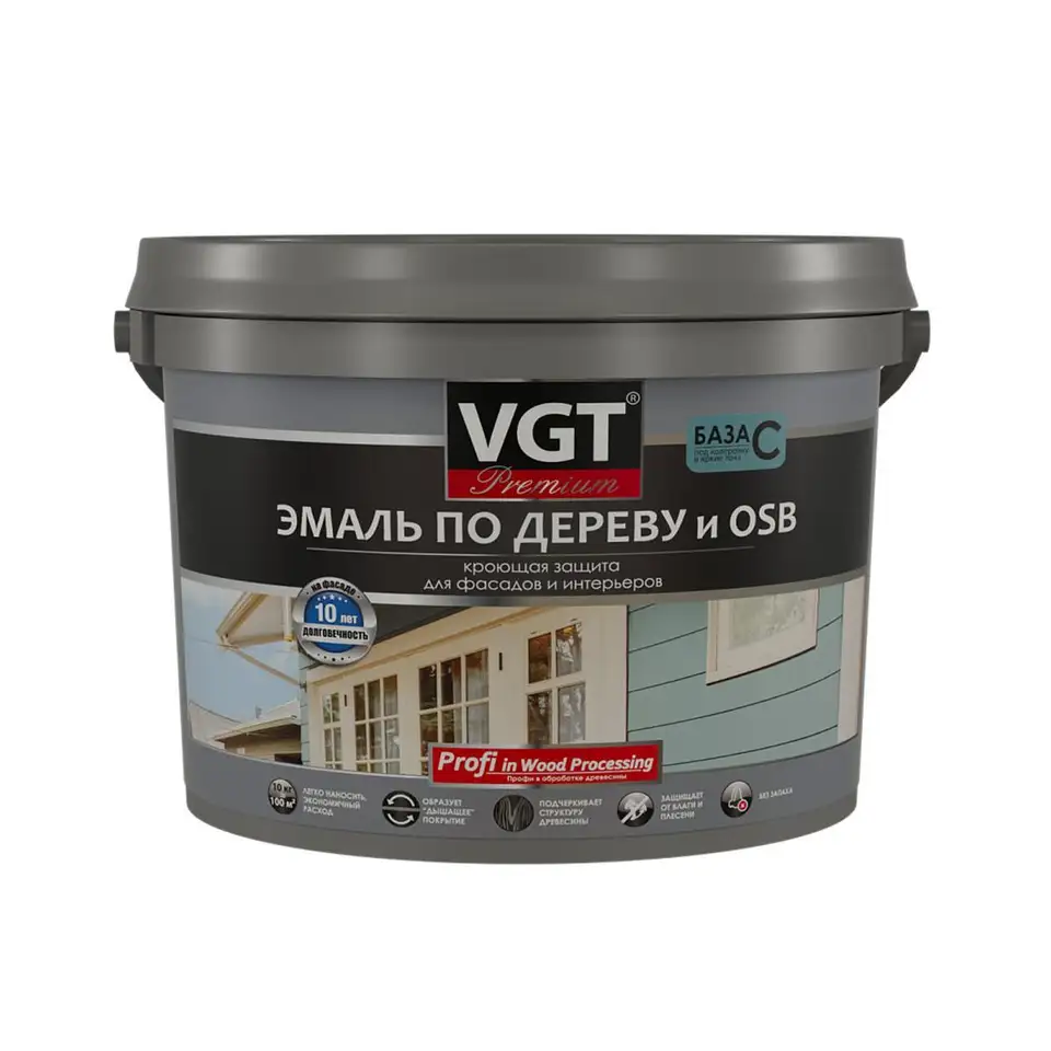Эмаль по дереву и OSB VGT Premium, база С, бесцветная, 10 кг — фото 1