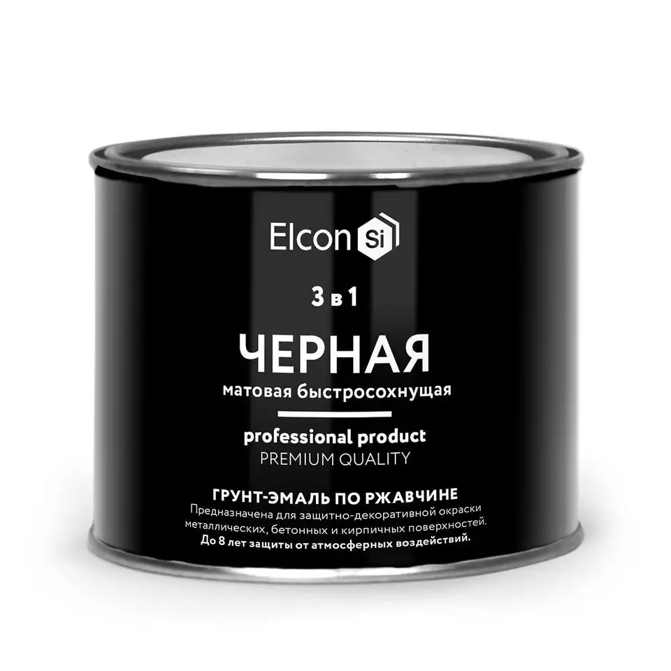 Грунт-эмаль по ржавчине Elcon 3 в 1, матовая, 0,4 кг, RAL 9005, черная — фото 1 Грунт-эмаль по ржавчине Elcon 3 в 1, матовая, 0,4 кг, RAL 9005, черная — фото 1
