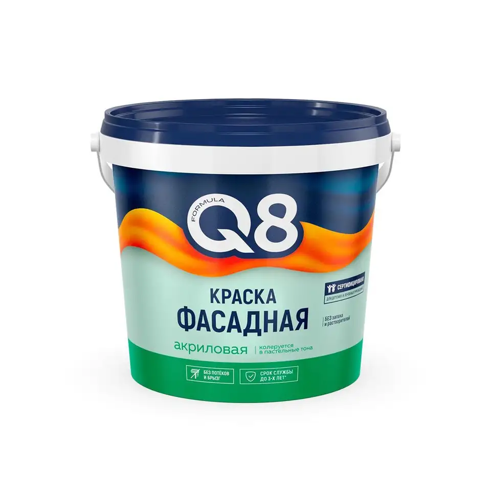 Краска фасадная водно-дисперсионная Formula Q8, матовая, белая, 1,4 кг — фото 1