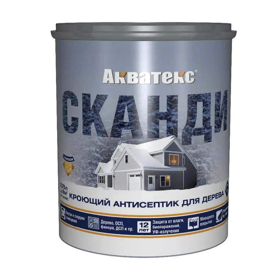 Антисептик для дерева Акватекс Сканди, кроющий, полуматовый, 0,75 л, слоновая кость — фото 1