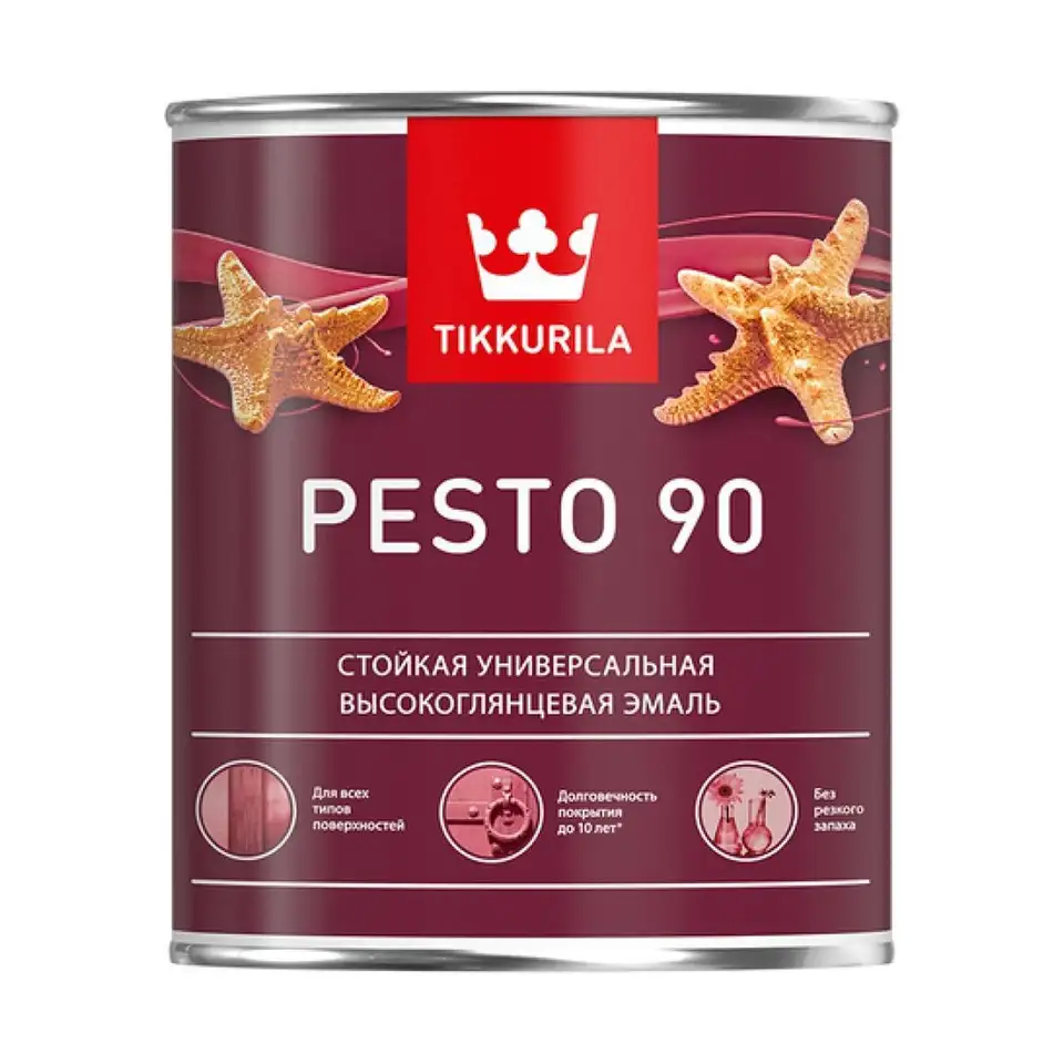 Эмаль высокоглянцевая Tikkurila Euro Pesto 90 (Песто 90), 0,9 л, база А, белая — фото 1 Эмаль высокоглянцевая Tikkurila Euro Pesto 90 (Песто 90), 0,9 л, база А, белая — фото 1