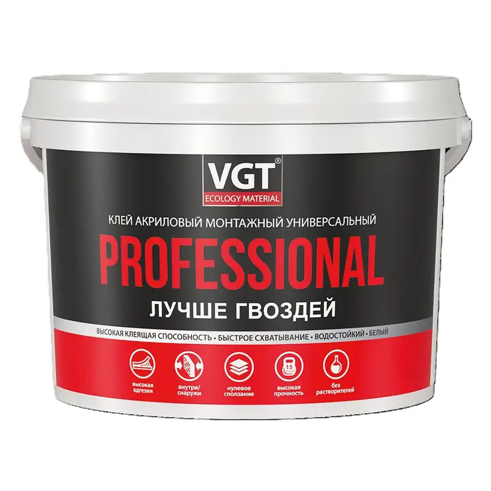 Клей акриловый монтажный универсальный VGT Professional, 0,8 кг, белый — фото 1