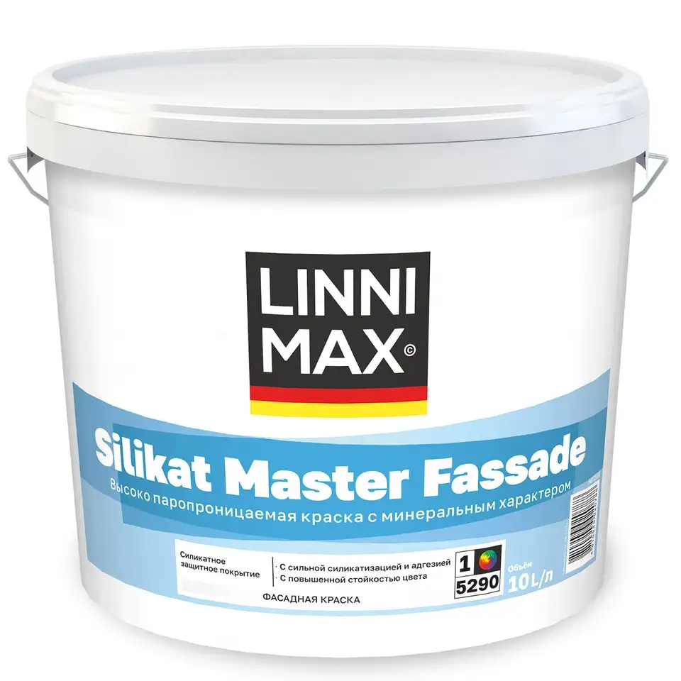 Краска фасадная Linnimax Silikat Master Fassade, база 1, белая, 10 л — фото 1 Краска фасадная Linnimax Silikat Master Fassade, база 1, белая, 10 л — фото 1