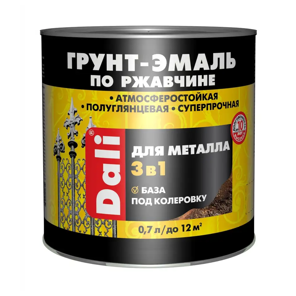Грунт-эмаль по ржавчине Dali 3 в 1, полуглянцевая, база С, 0,7 л, бесцветная — фото 1 Грунт-эмаль по ржавчине Dali 3 в 1, полуглянцевая, база С, 0,7 л, бесцветная — фото 1