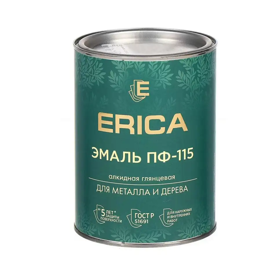 Эмаль ПФ-115 для металла и дерева Erica, алкидная, глянцевая, 0,8 кг, парижская зелень — фото 1
