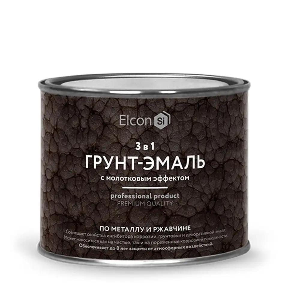 Грунт-эмаль по ржавчине Elcon 3 в 1, молотковая 0,4 кг, черная — фото 1 Грунт-эмаль по ржавчине Elcon 3 в 1, молотковая 0,4 кг, черная — фото 1