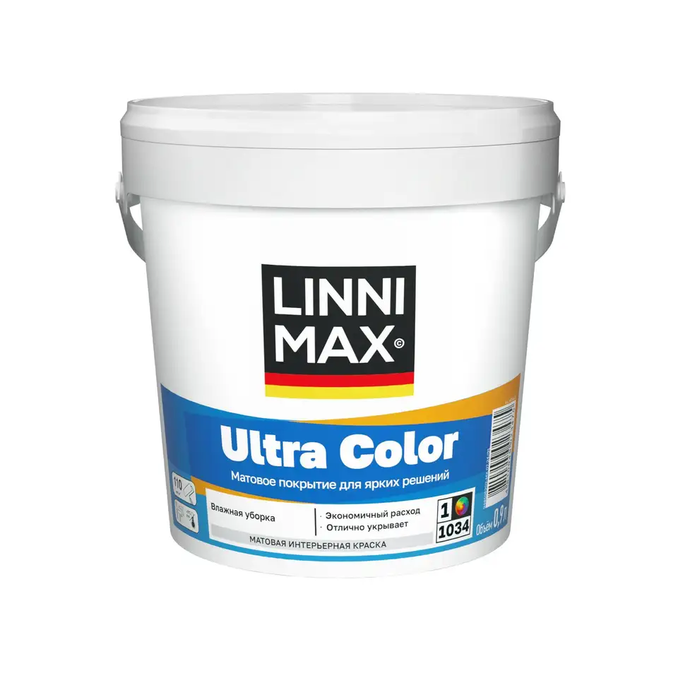 Краска интерьерная Linnimax Ultra Color, база 1, белая, 0,9 л — фото 1 Краска интерьерная Linnimax Ultra Color, база 1, белая, 0,9 л — фото 1