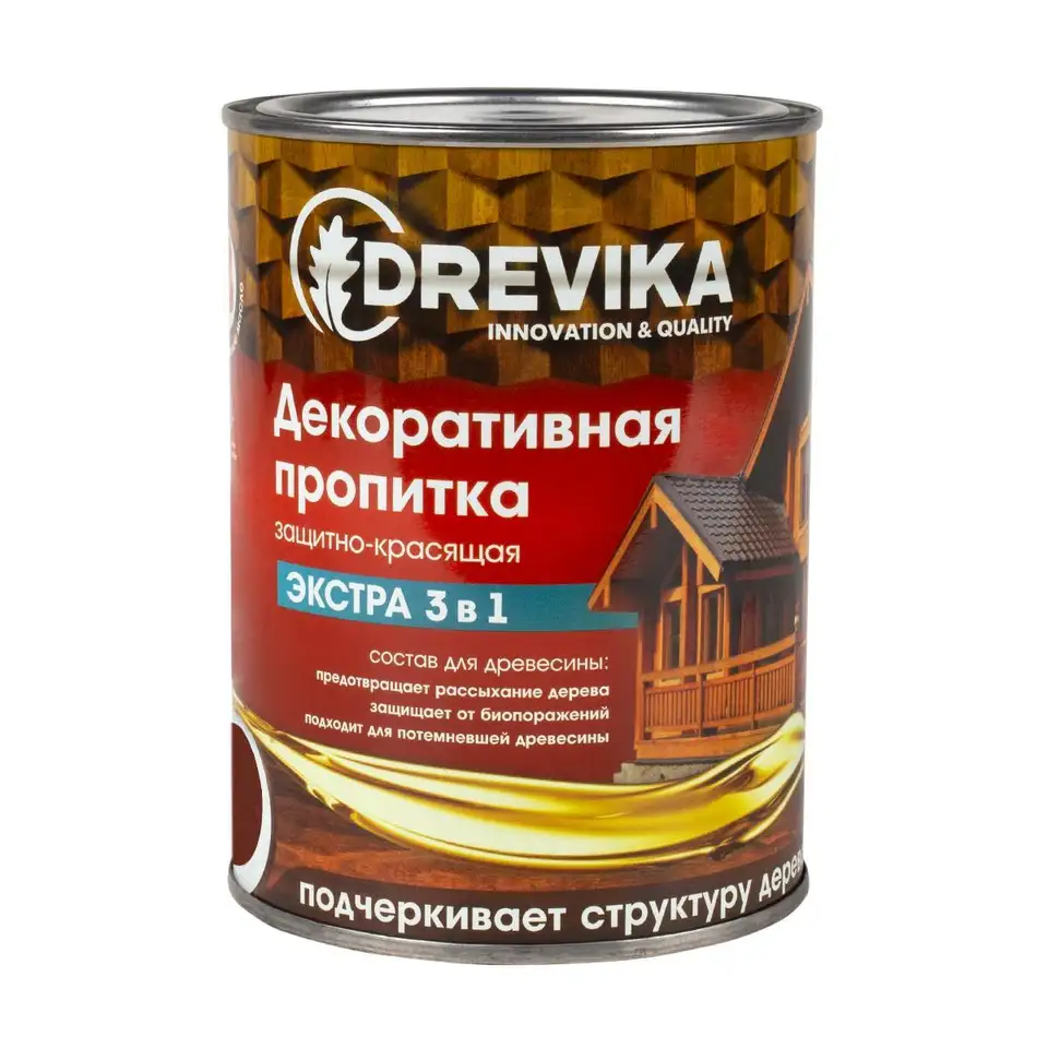Декоративная пропитка для дерева Drevika Экстра 3 в 1, полуматовая, 0,8 л, красное дерево — фото 1