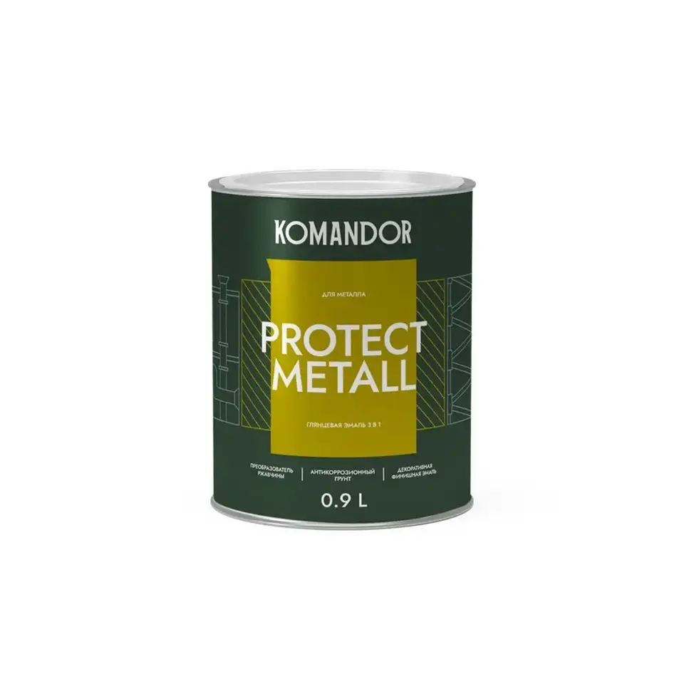 Грунт-эмаль по ржавчине 3 в 1 Komandor Protect Metall, глянцевая, база А, белая, 0,9 л — фото 1