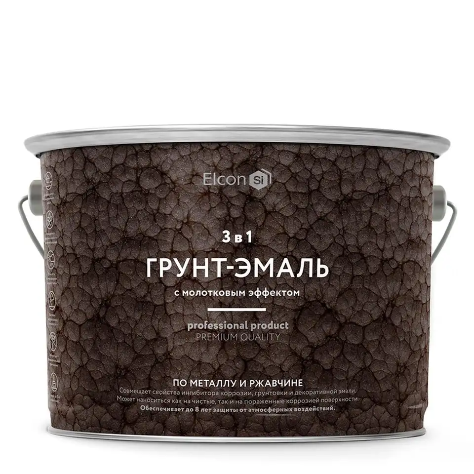 Грунт-эмаль по ржавчине Elcon 3 в 1, молотковая 2 кг, зеленая — фото 1 Грунт-эмаль по ржавчине Elcon 3 в 1, молотковая 2 кг, зеленая — фото 1