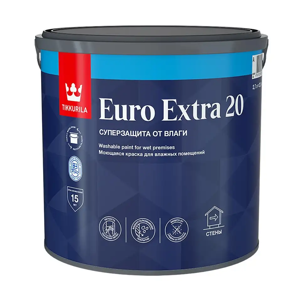 Краска Tikkurila Euro Extra 20 (Евро Экстра 20), 2,7 л, бесцветный, база С — фото 1 Краска Tikkurila Euro Extra 20 (Евро Экстра 20), 2,7 л, бесцветный, база С — фото 1